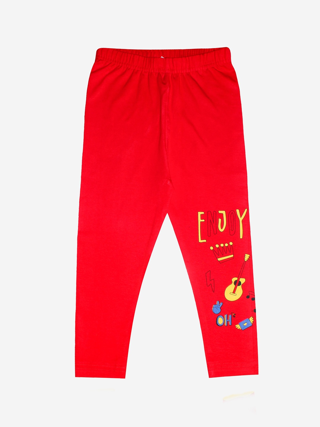 

KiddoPanti Girls Red Printed Cotton Ankle Length Leggings