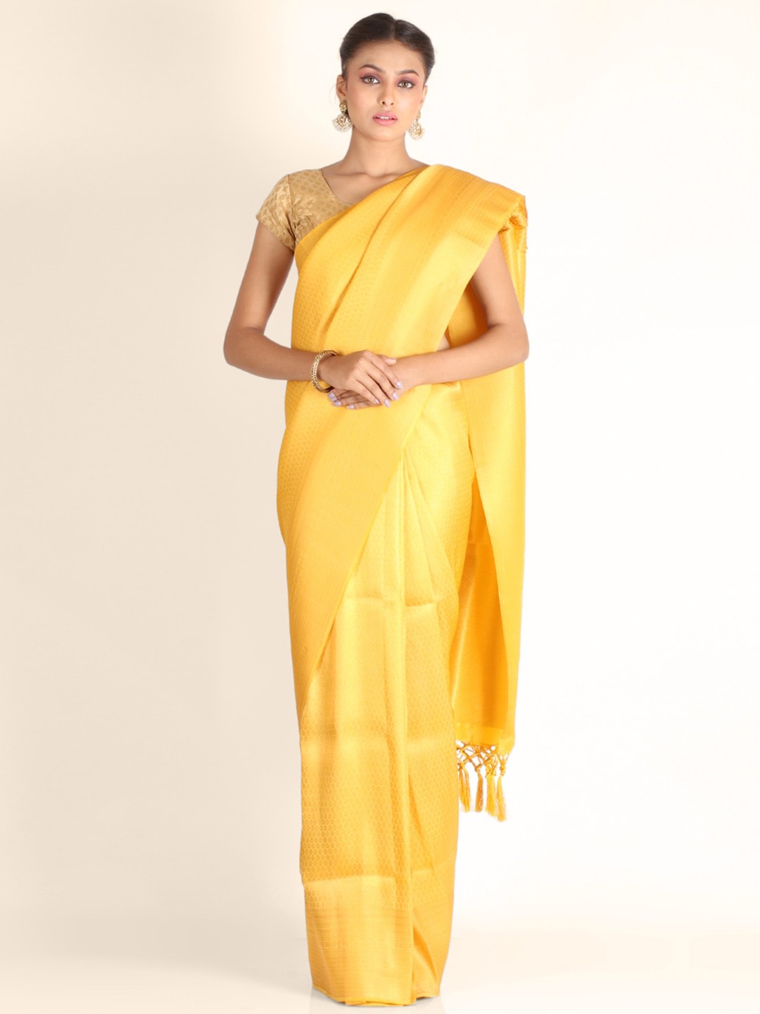 

KAJREE Women Yellow Brocade Silk Saree
