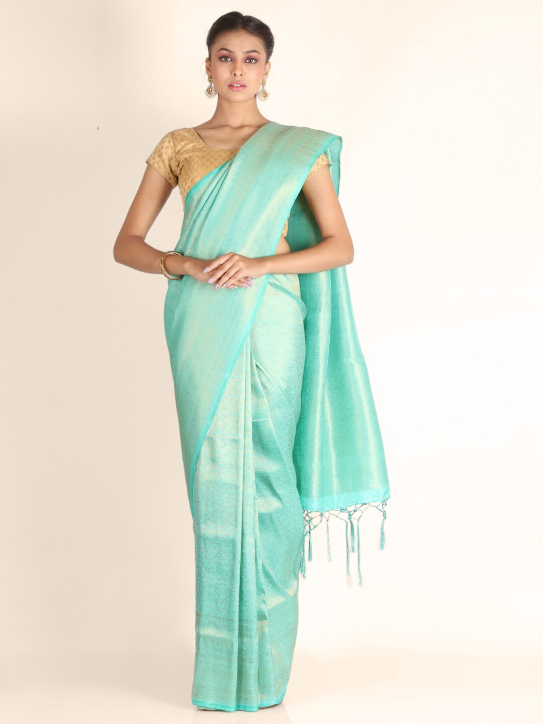 

KAJREE Women Sea Green Brocade Silk Saree