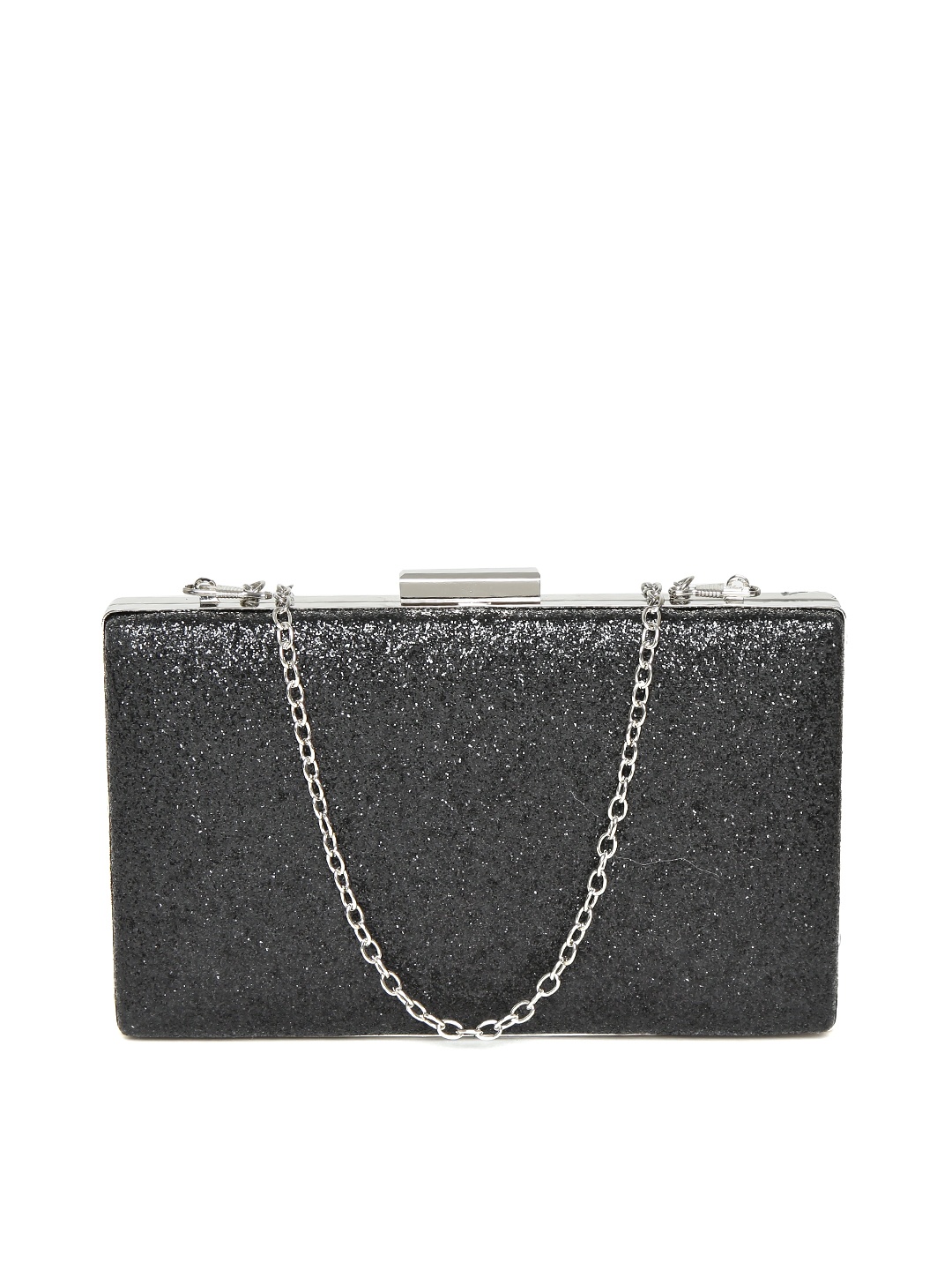 

Lino Perros Black Shimmer Box Clutch with Chain Strap