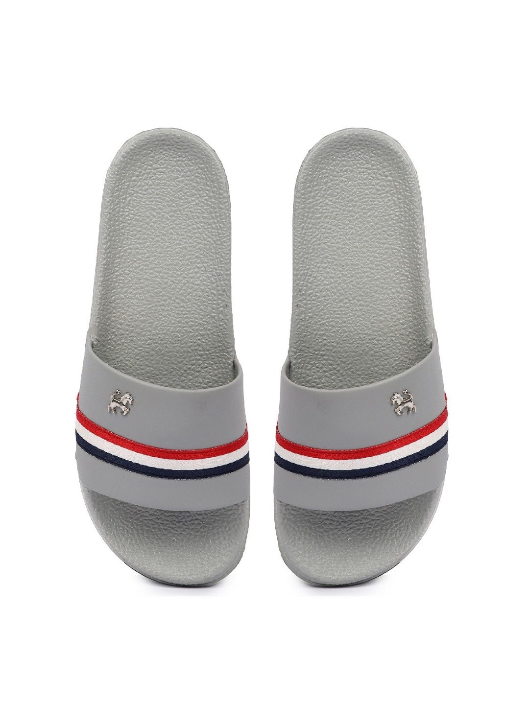 

PERY PAO Men Grey & Red Rubber Sliders