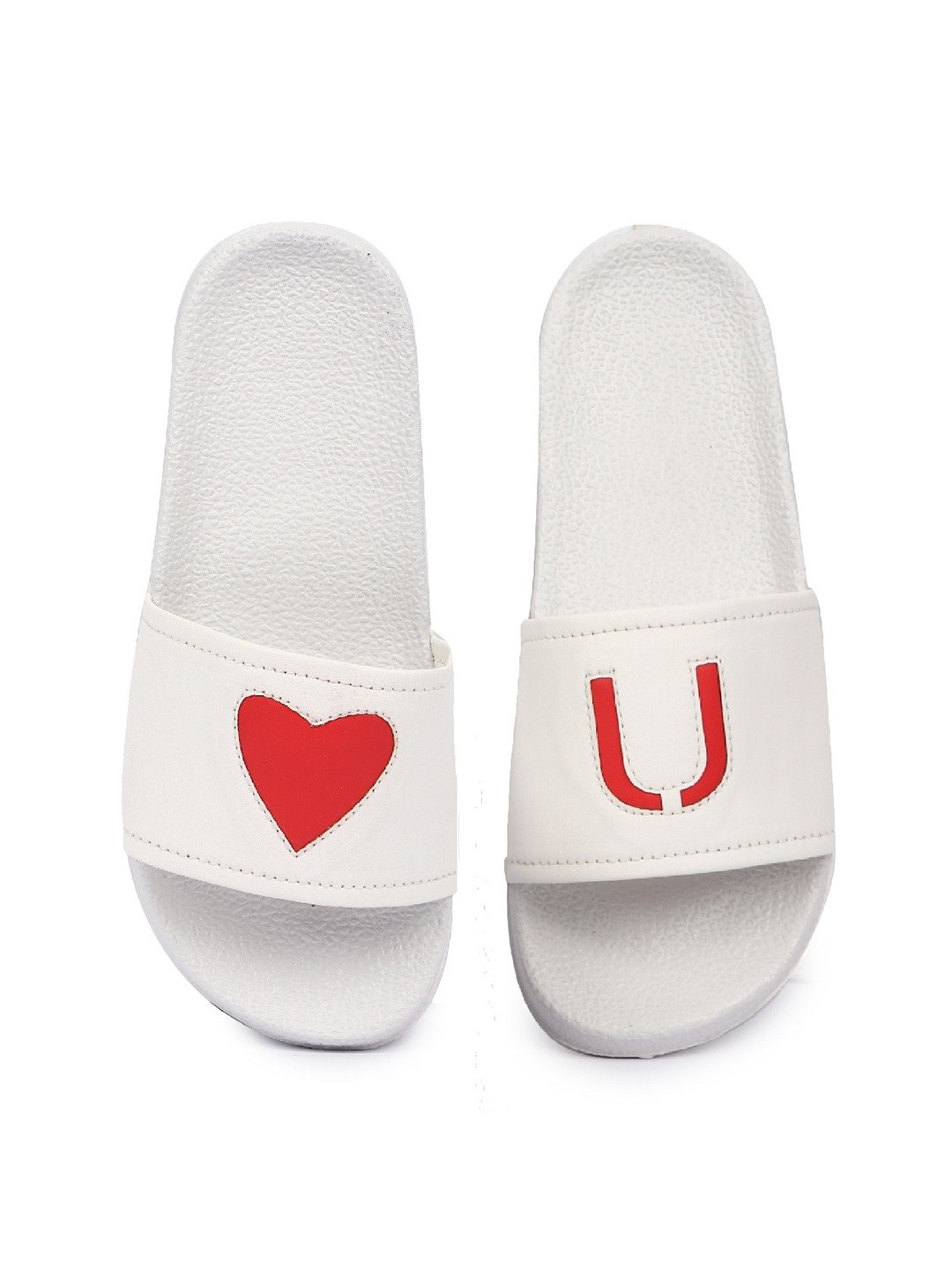 

PERY PAO Men White & Red Printed Rubber Sliders