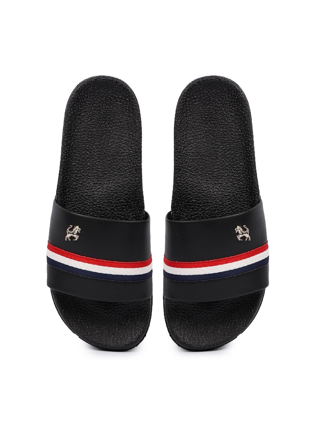 

PERY PAO Men Black & Red Striped Rubber Sliders