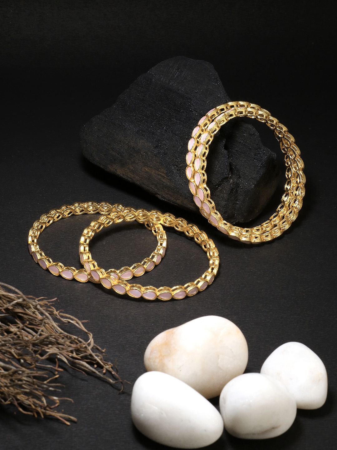 

Adwitiya Set of 4 Pink Gold-Plated Stone Studded Handcrafted Bangles