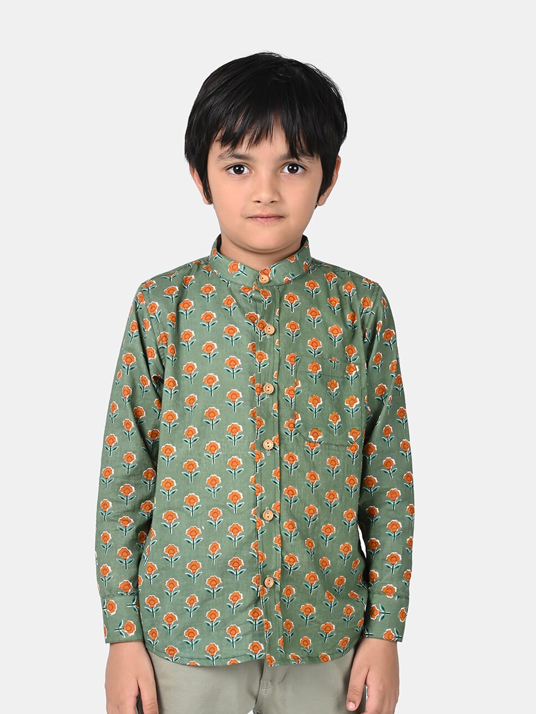

ESME Boys Green Floral Opaque Printed Casual Shirt
