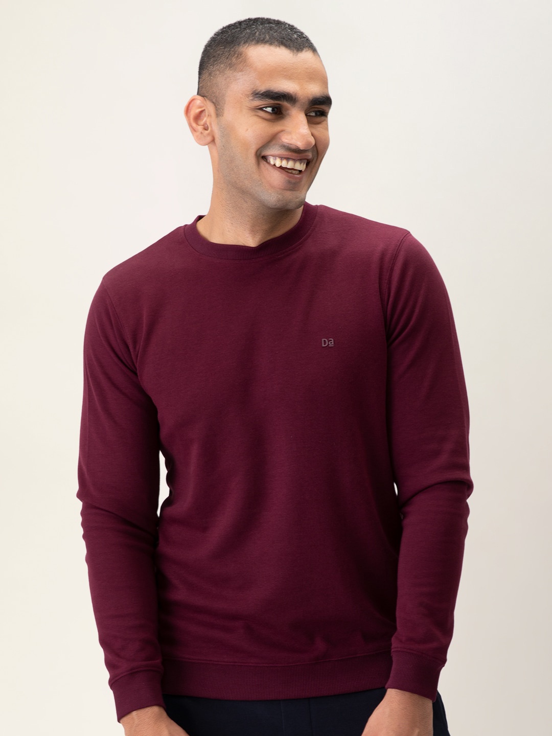 

DAMENSCH Men Solid Burgundy Cotton Regular Fit T-shirt