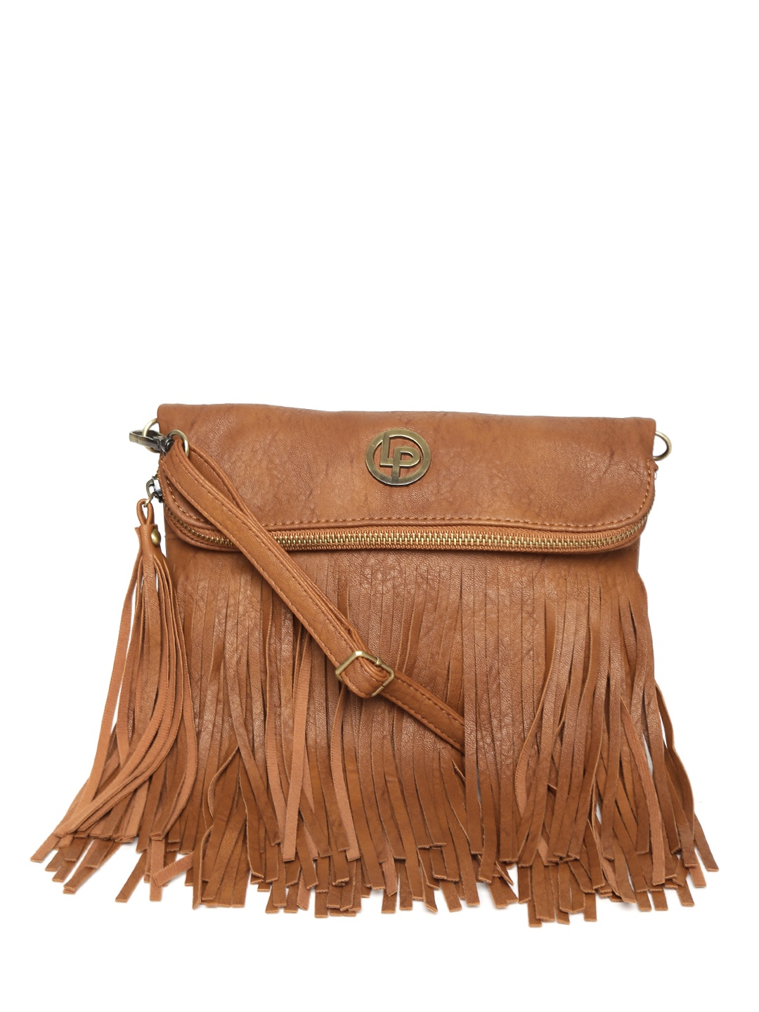 

Lino Perros Brown Fringed Foldover Sling Bag