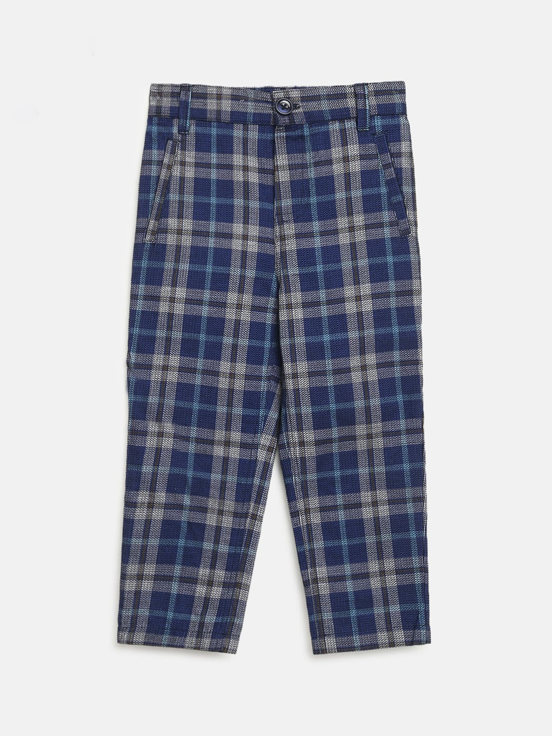 

Nauti Nati Boys Blue & Grey Cotton Flannel Checked Trousers