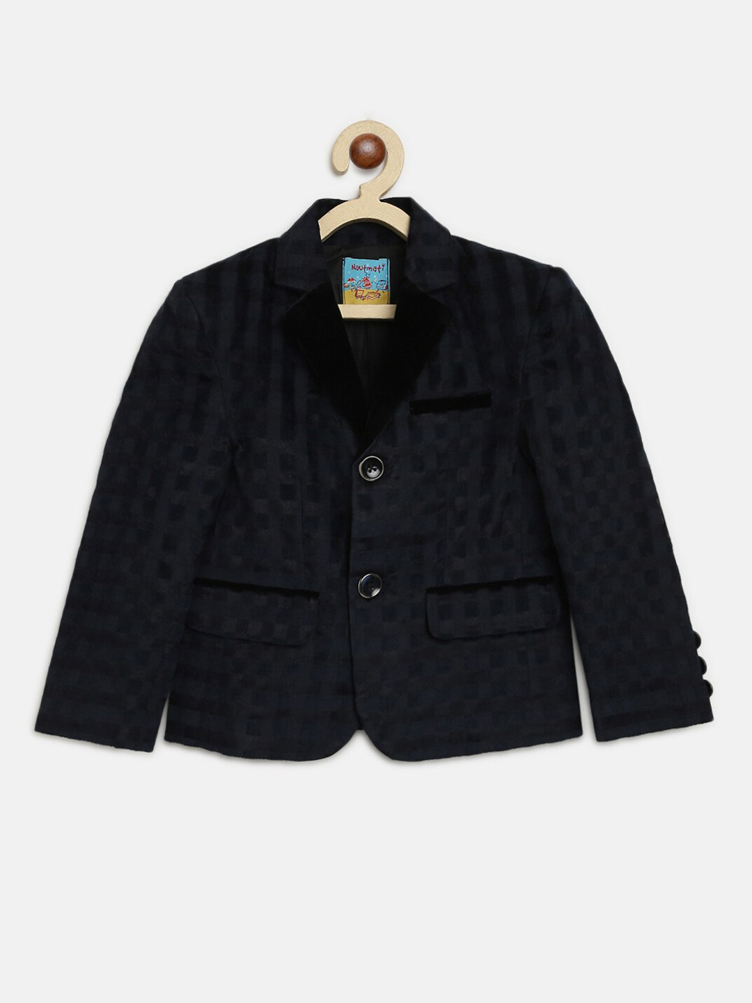 

Nauti Nati Boys Navy Blue Self-Design Cotton Pea Coat