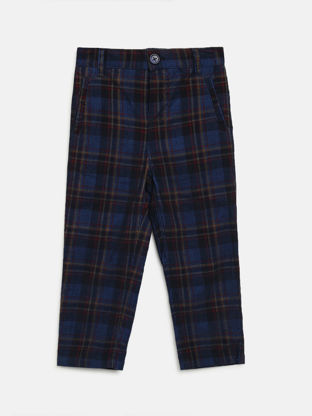 

Nauti Nati Boys Navy Blue & Maroon Checked Cotton Trousers