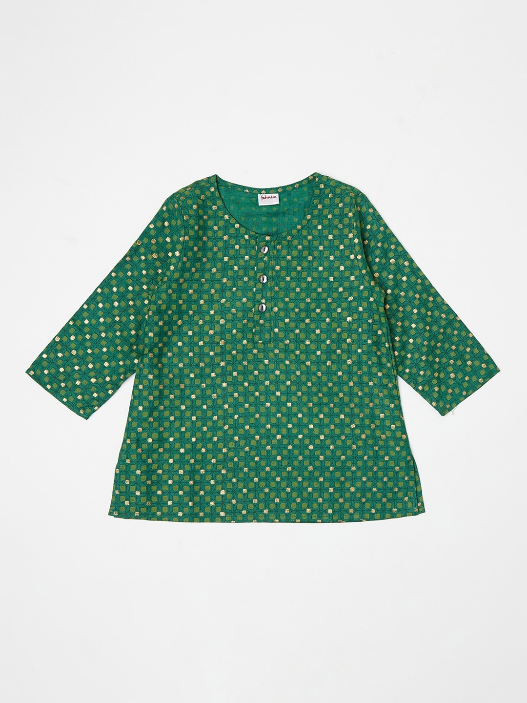 

Fabindia Boys Green Geometric Printed Short Kurta