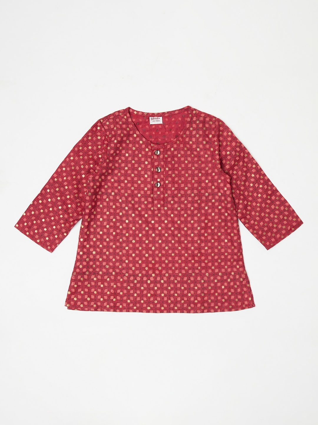 

Fabindia Boys Maroon Geometric Printed A-Line Short Kurta