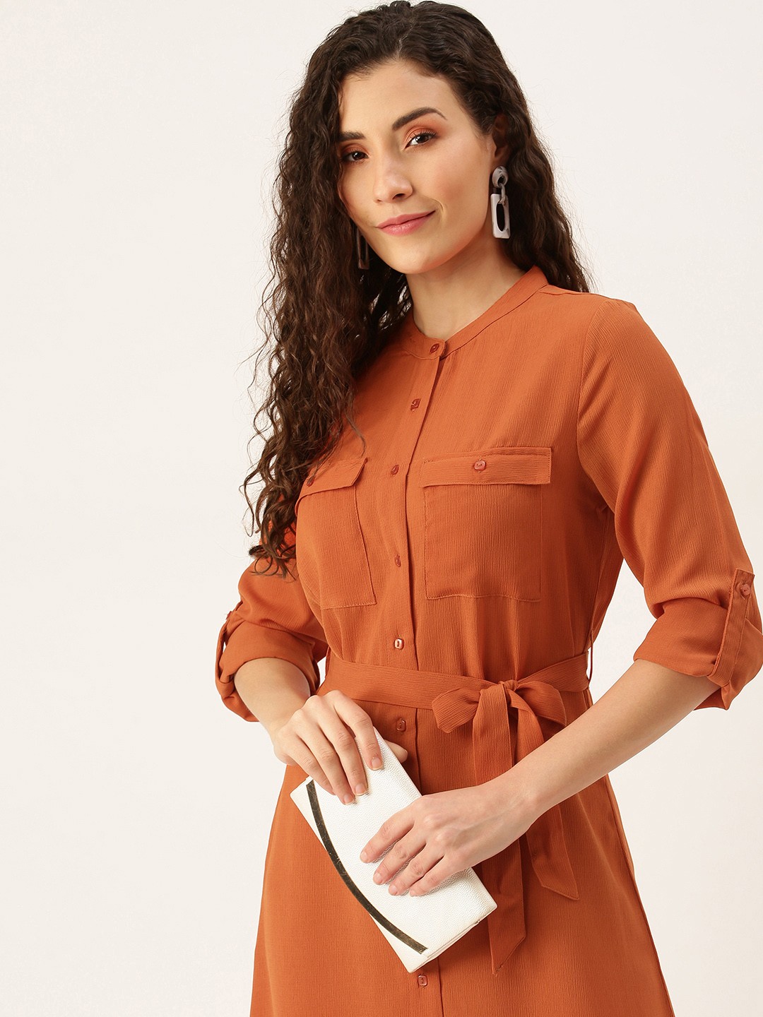 

Flying Machine Women Rust Solid A-Line Dress