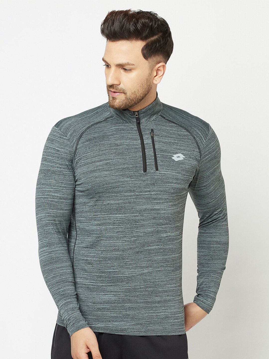 

Lotto Men Grey Melange High Henley Neck T-shirt