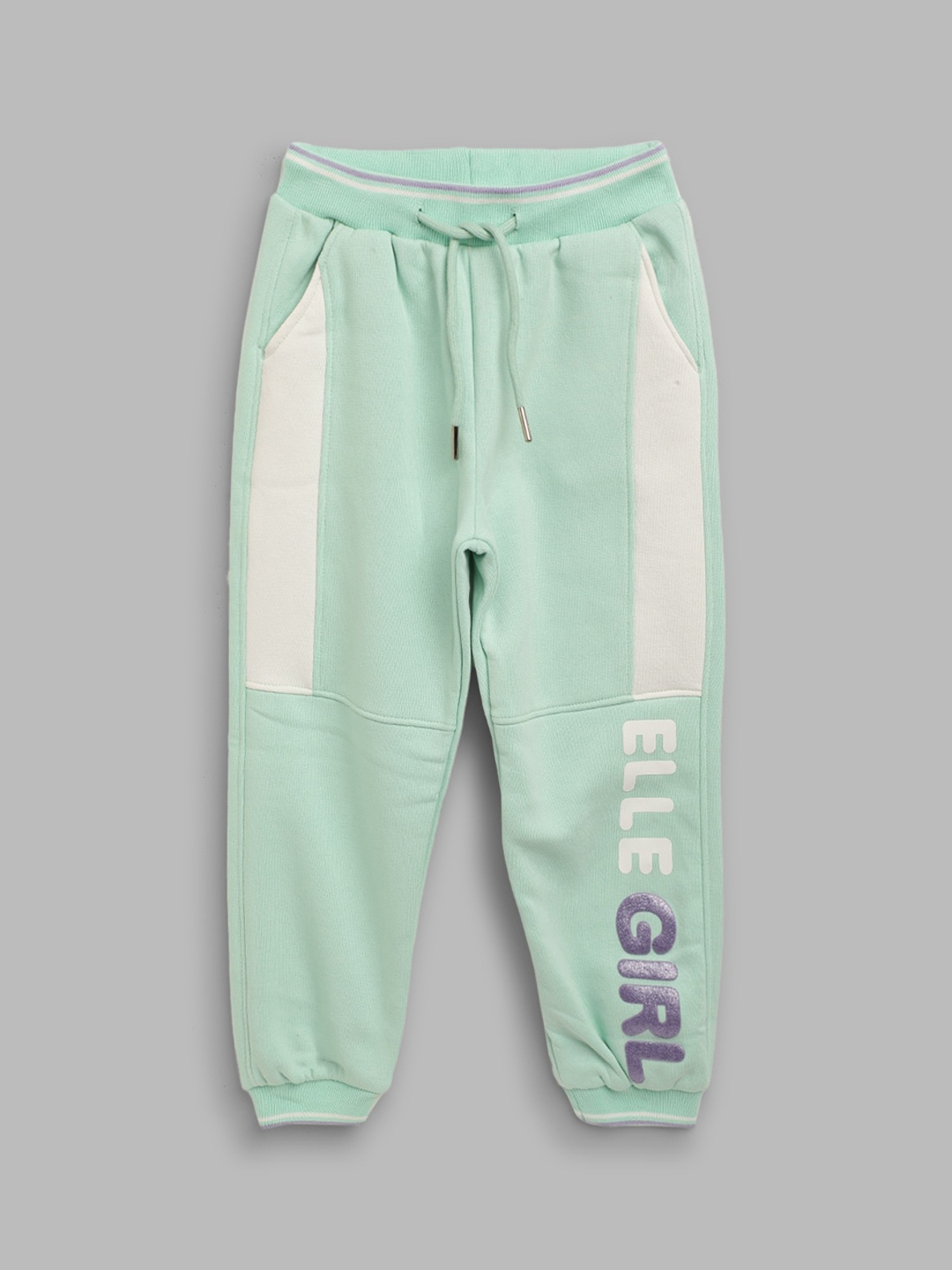 

ELLE Girls Green & White Logo Printed Cotton Joggers