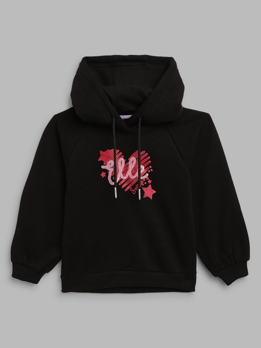 

ELLE Girls Black Printed Hooded Sweatshirt