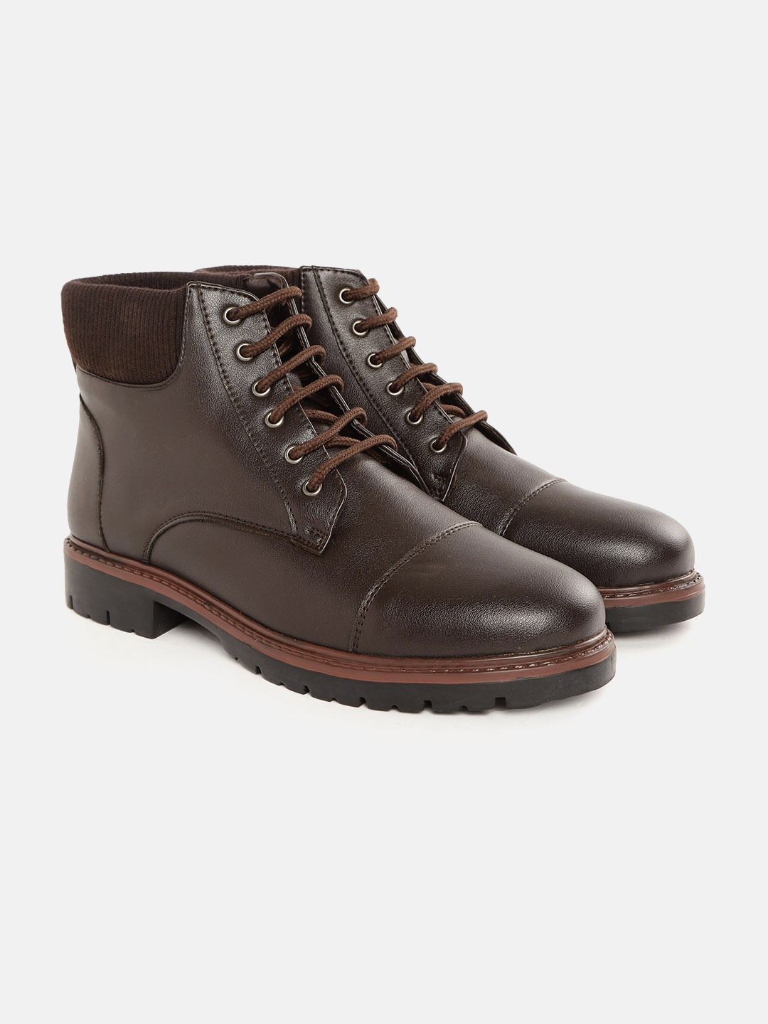 

Carlton London Men Coffee Brown Solid Mid-Top Flat Boots