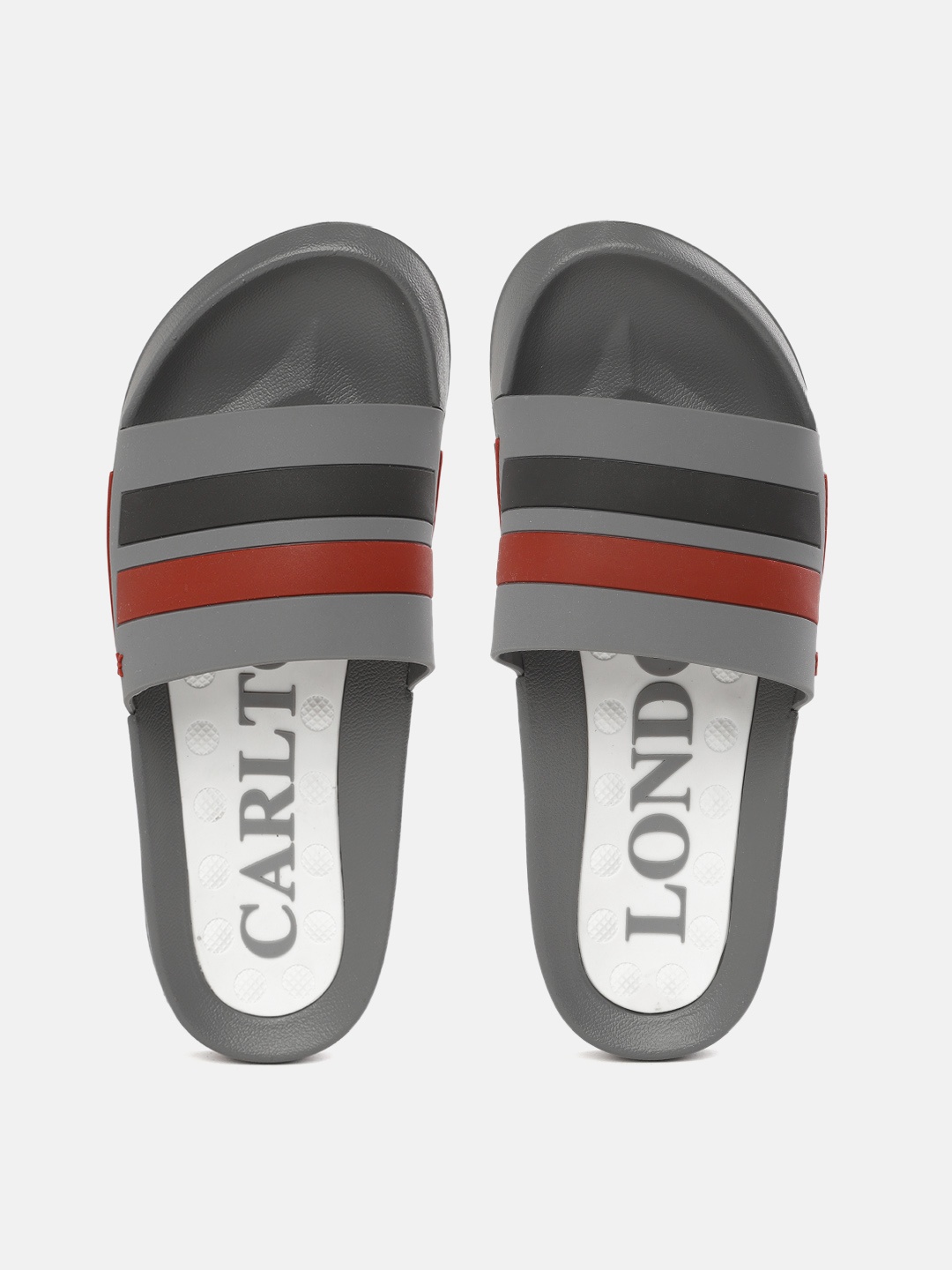 

Carlton London sports Men Charcoal Grey & Black Striped Sliders