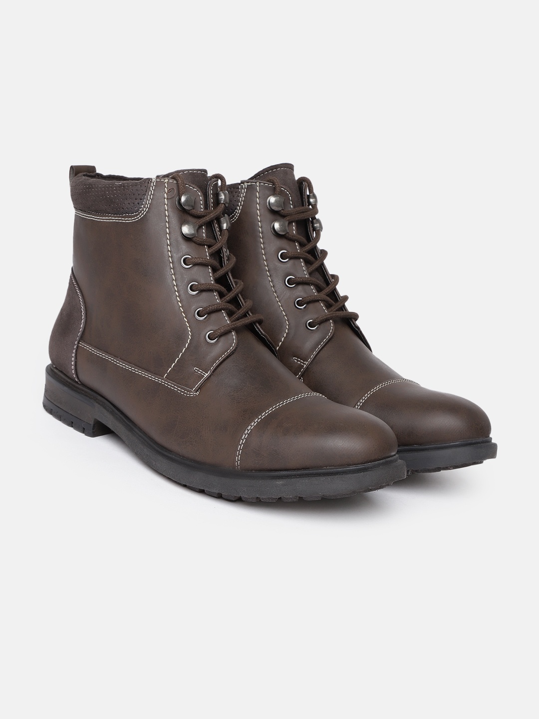 

Carlton London Men Faux Leather Mid-Top Regular Boots, Coffee brown