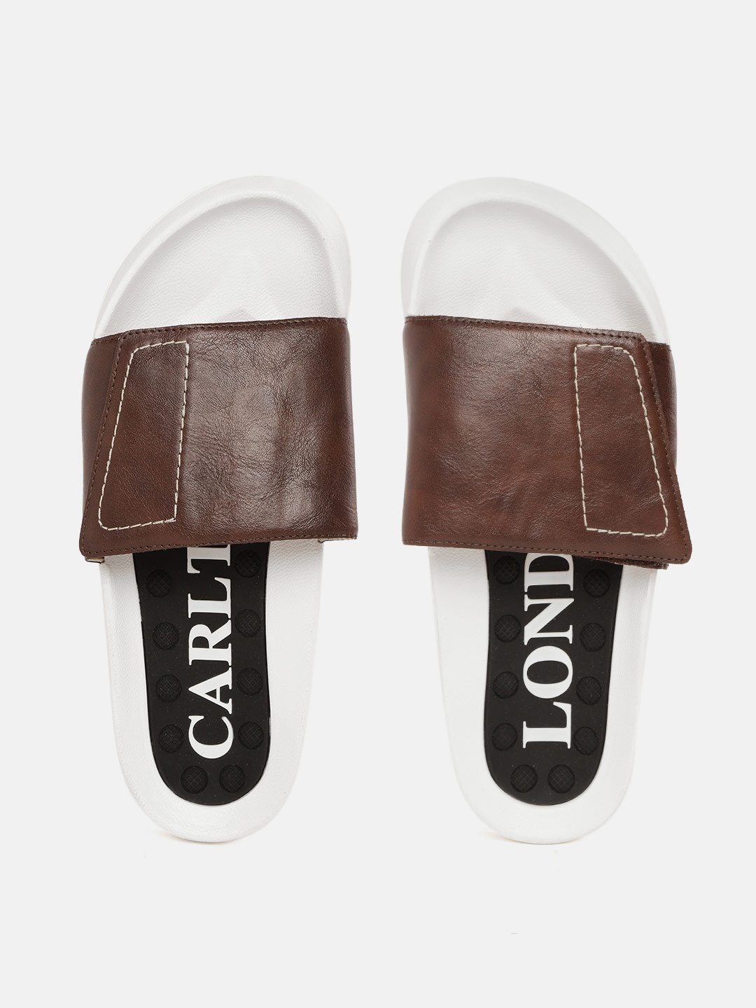 

Carlton London sports Men Coffee Brown & White Solid Thread Work Sliders