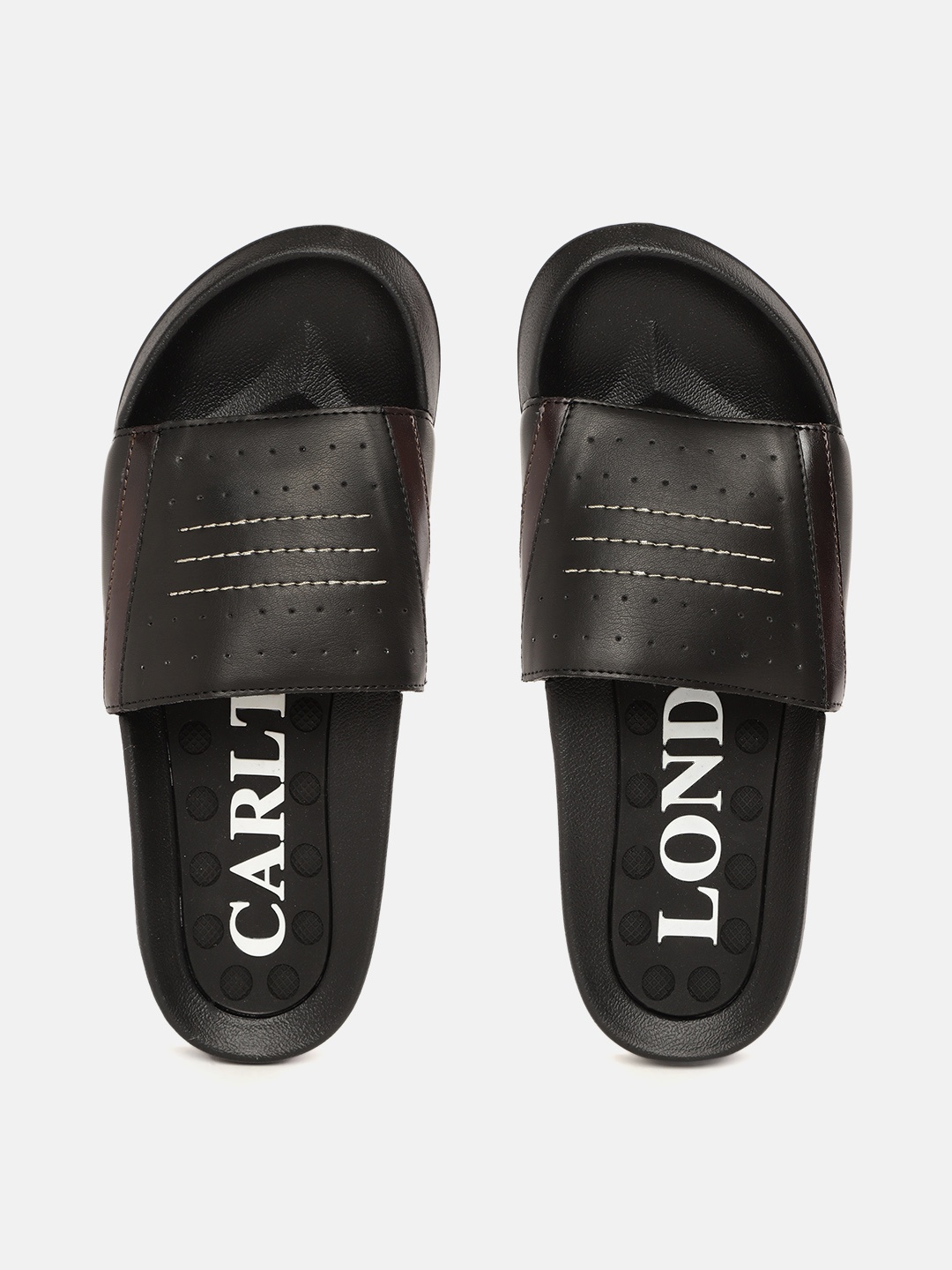 

Carlton London sports Men Black Solid Sliders with Perforations