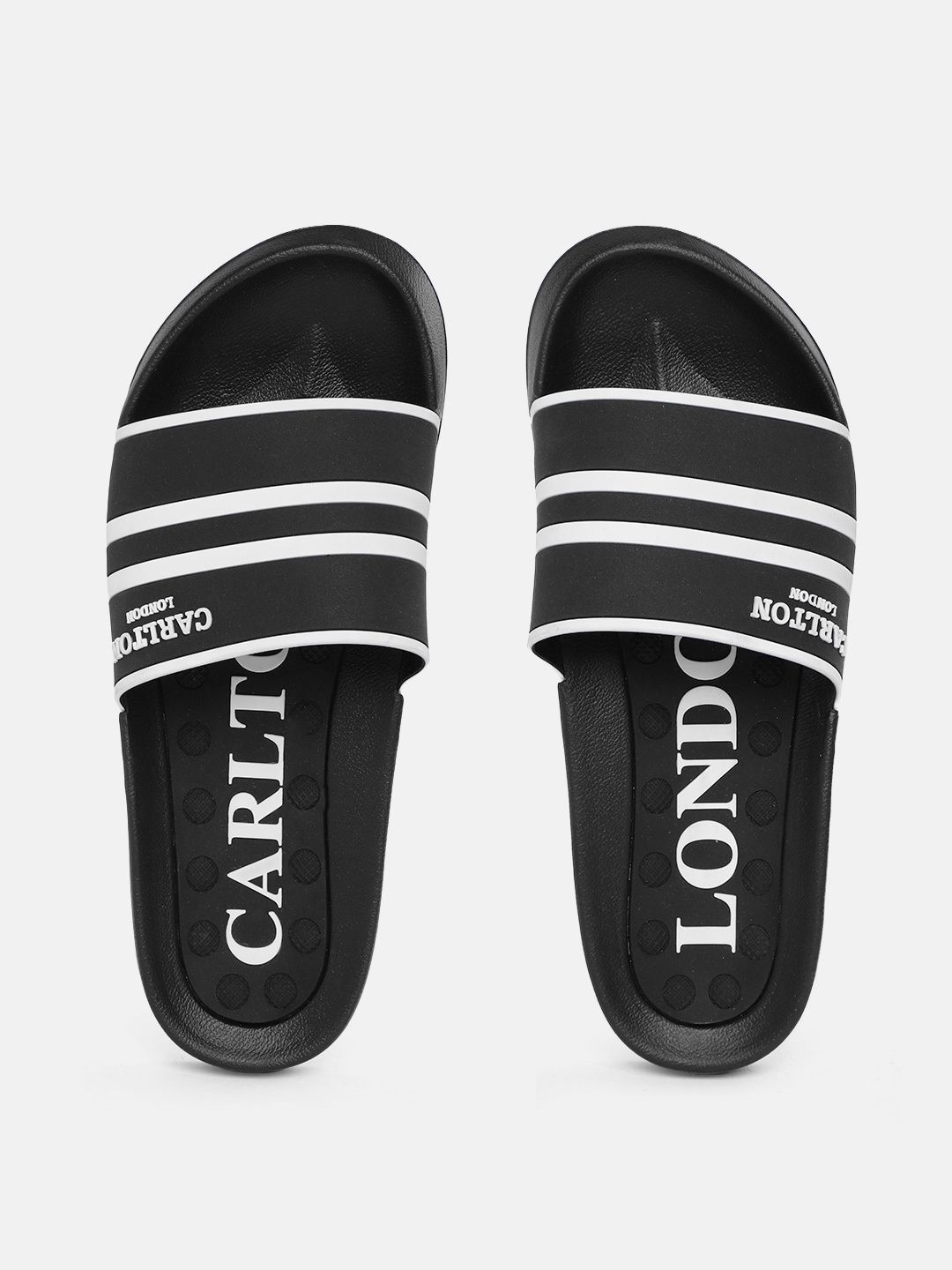 

Carlton London sports Men Black & White Striped Sliders