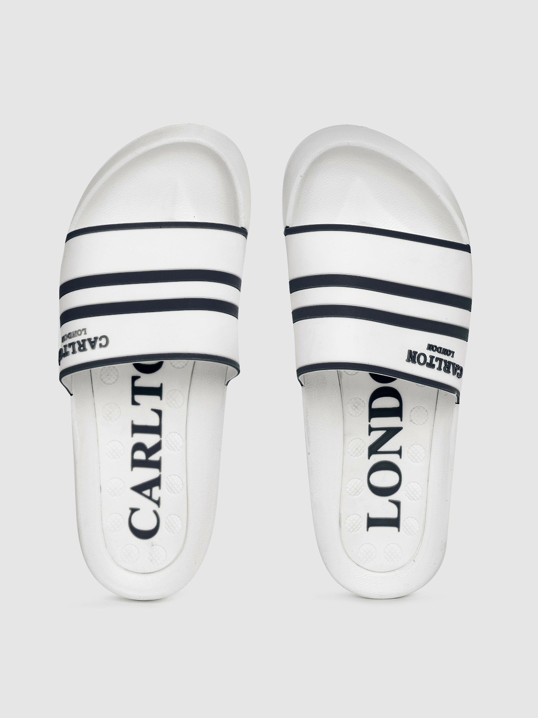 

Carlton London sports Men White & Navy Blue Striped Sliders