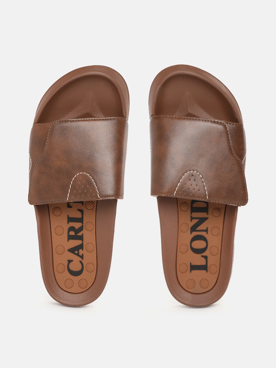 

Carlton London sports Men Coffee Brown Solid Sliders with Thread Work & Perforated Detail