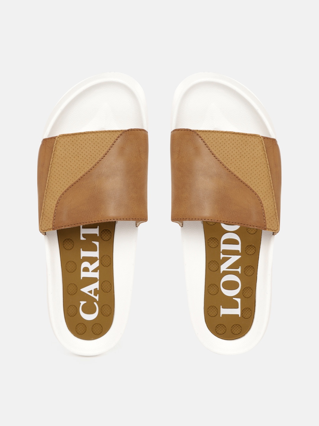 

Carlton London sports Men Brown & White Colourblocked Sliders with Perforated Detail