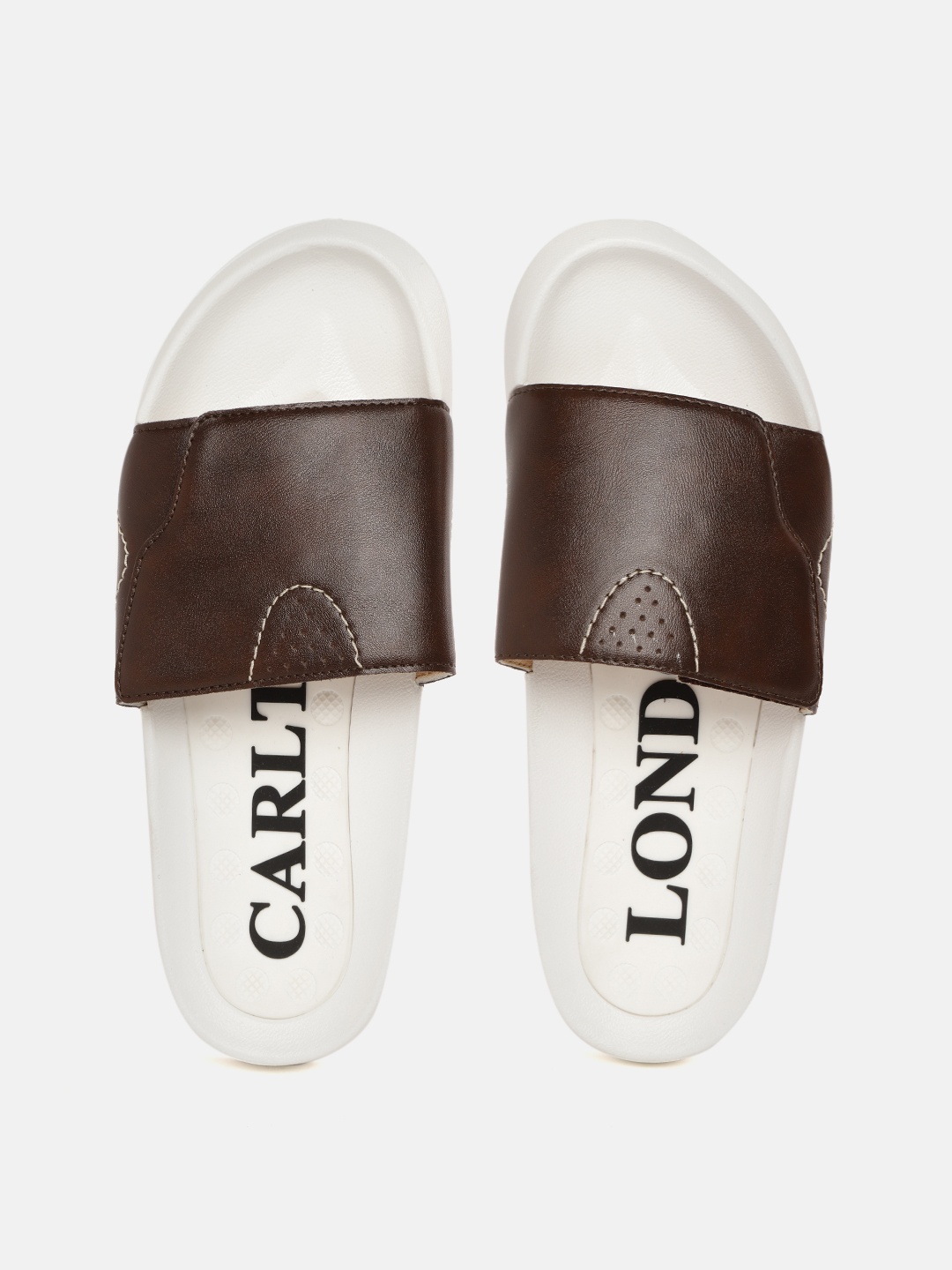 

Carlton London sports Men Coffee Brown & White Solid Sliders with Perforated Detail