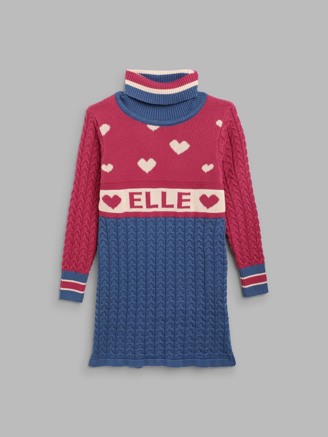 

ELLE Girls Blue & Red Colourblocked Longline Pullover Sweater
