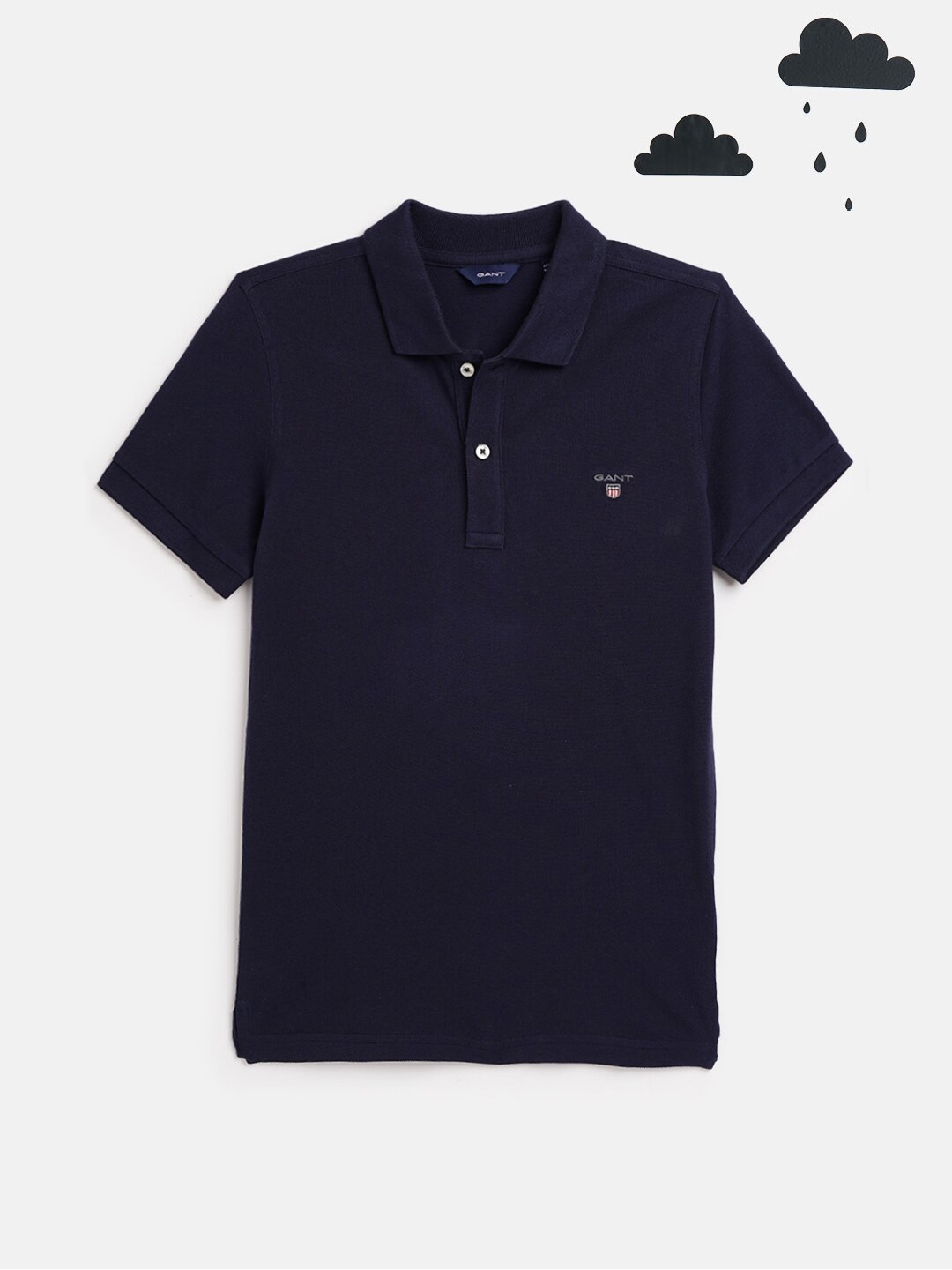 

GANT Boys Navy Blue Polo Collar Applique Slim Fit T-shirt