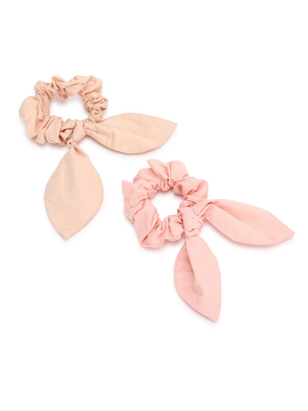 

FOREVER 21 Women Peach-Coloured & Cream-Coloured Set of 2 Bow Scrunchie