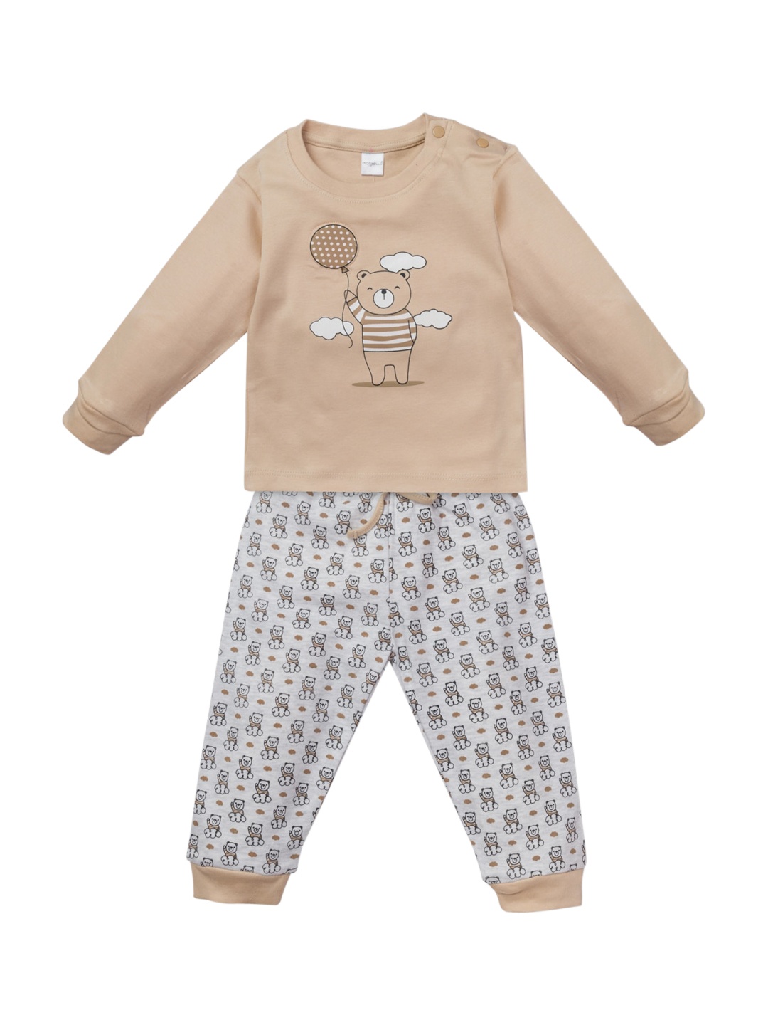 

Montello Unisex Kids Brown & White Printed Pure Cotton Night suit