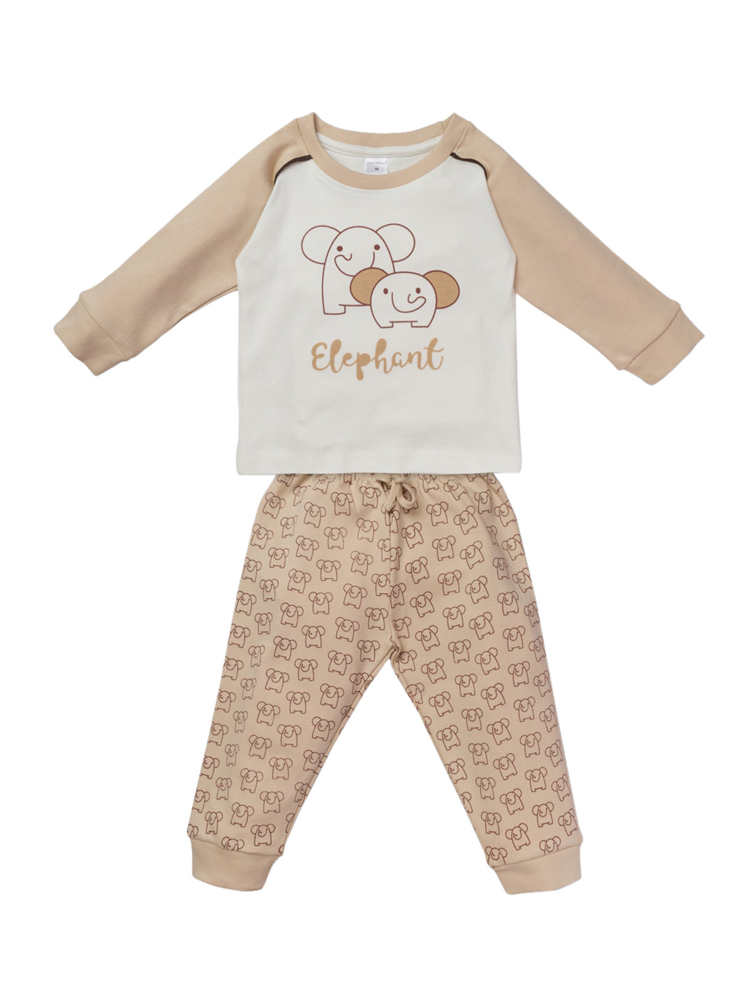 

Montello Kids Beige & Off White Printed Pure Cotton Night suit