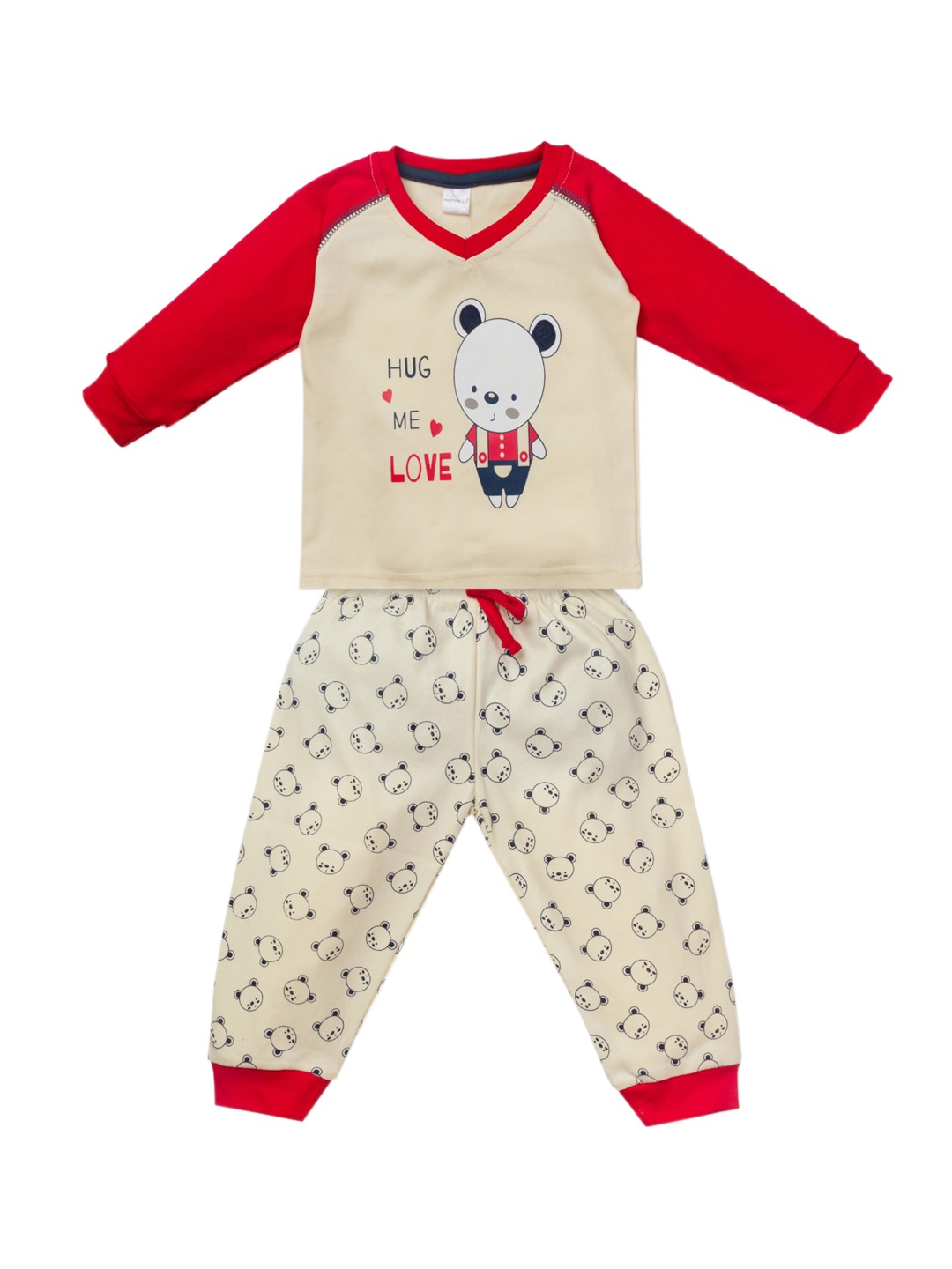 

Montello Unisex Kids Beige & Red Printed Night suit