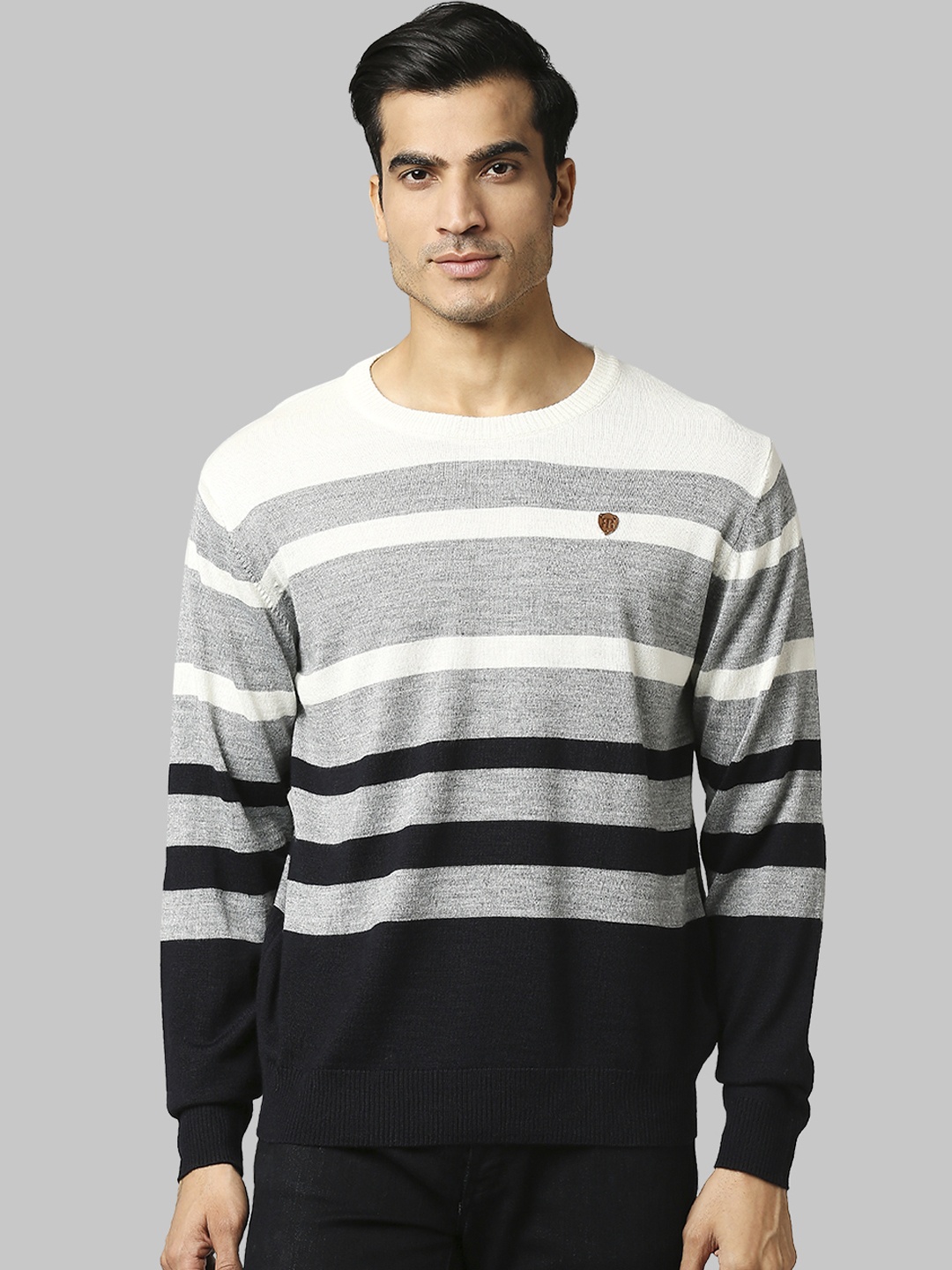 

Raymond Men Grey & White Striped Pullover
