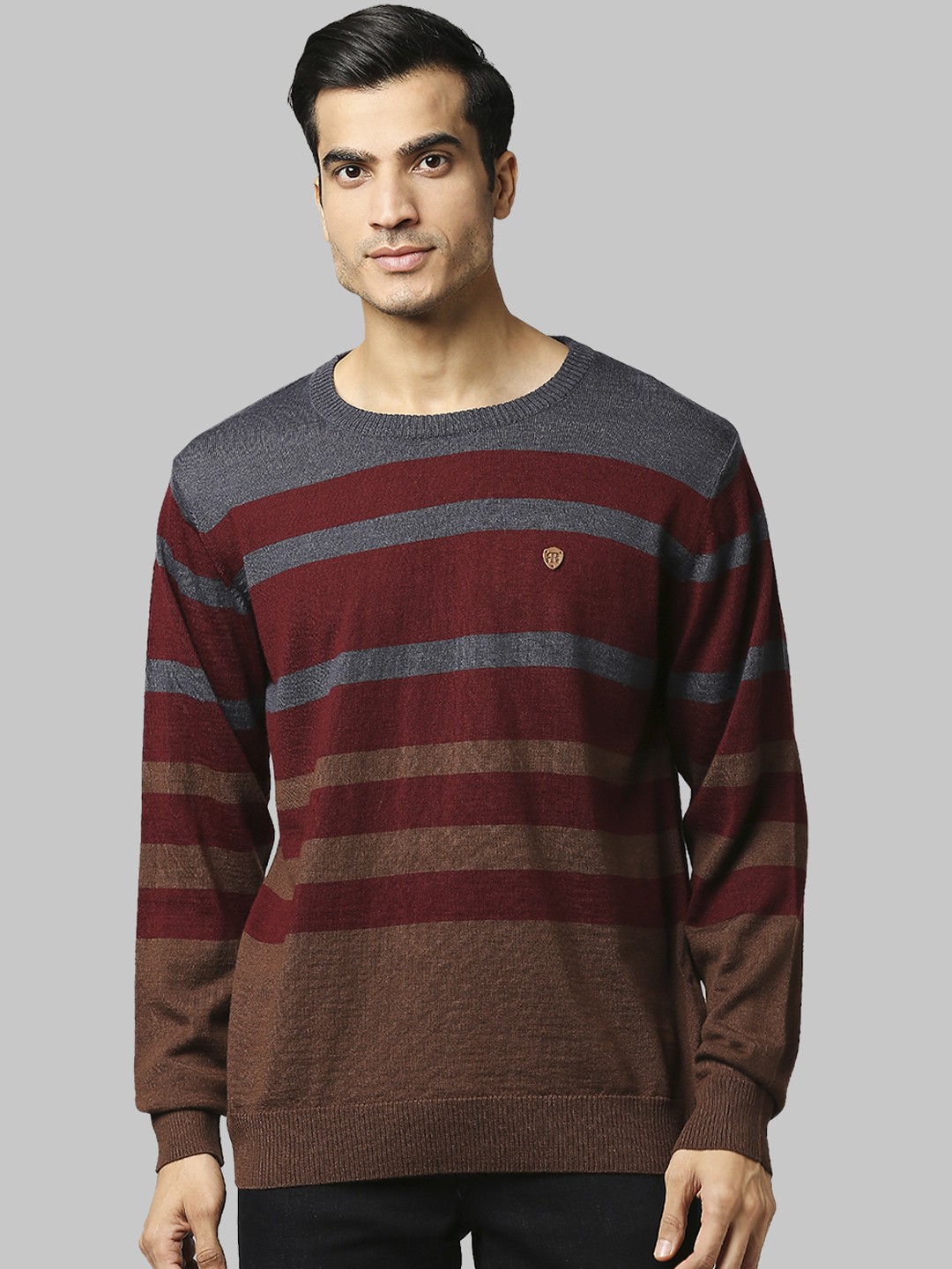 

Raymond Men Maroon & Grey Striped Pullover