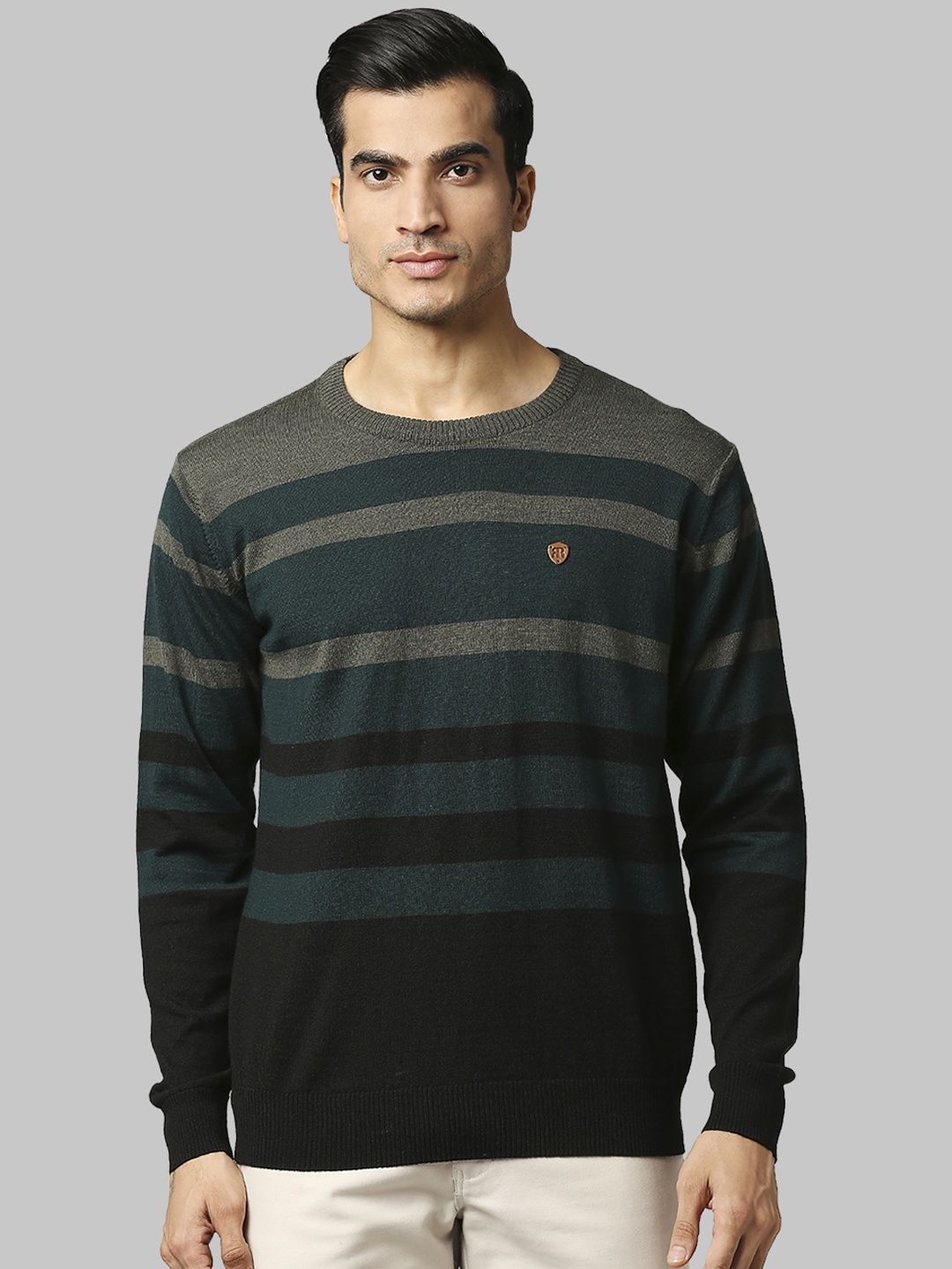 

Raymond Men Green & Black Striped Pullover