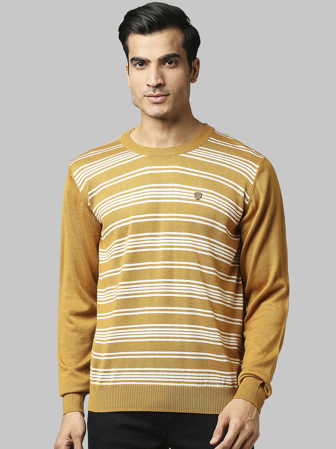 

Raymond Men Yellow & White Striped Pullover