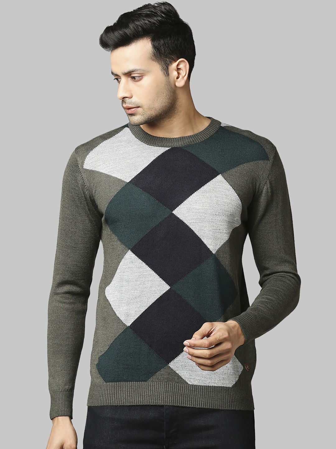 

Raymond Men Green Checked Pullover