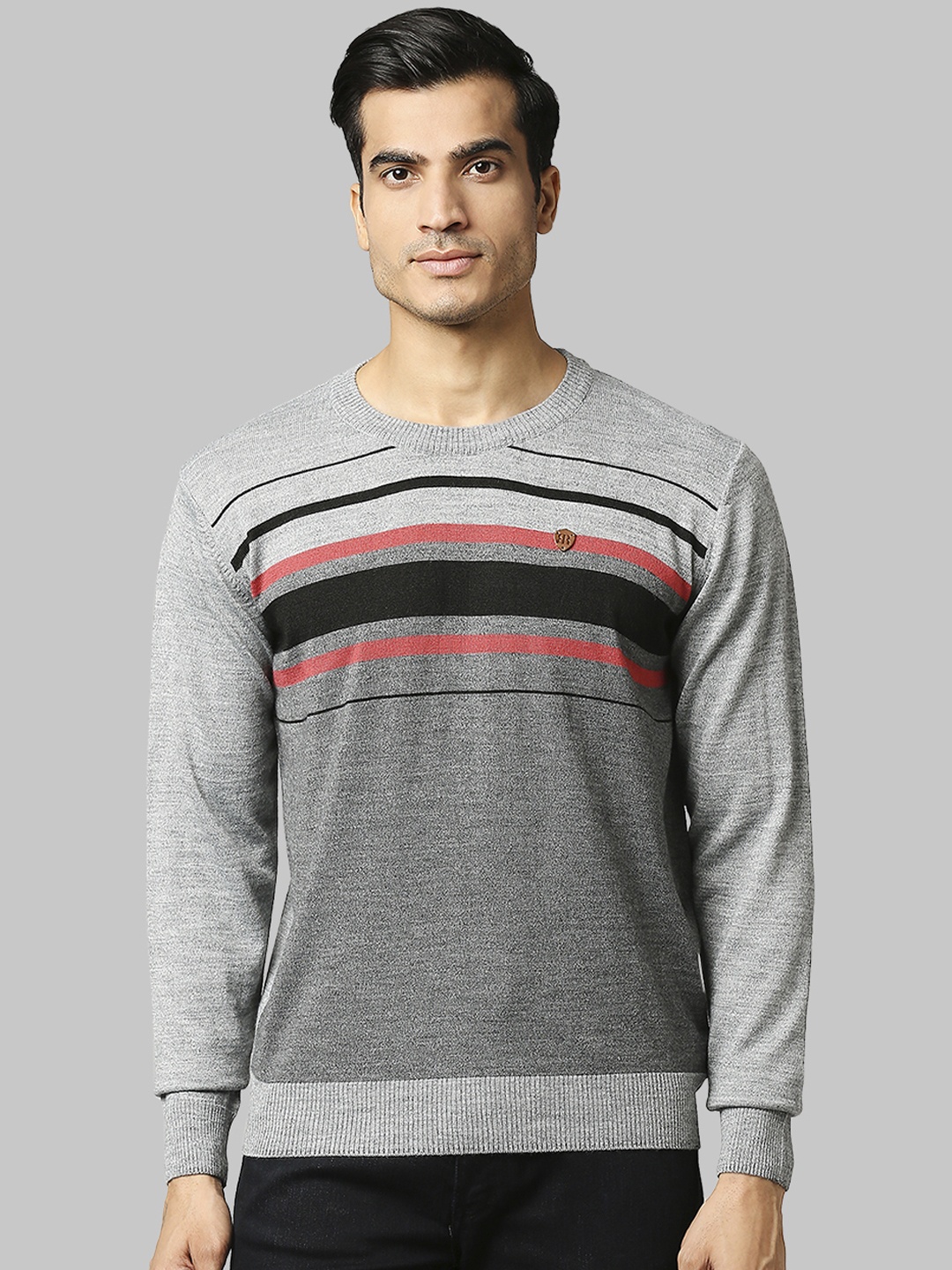 

Raymond Men Grey Striped Pullover