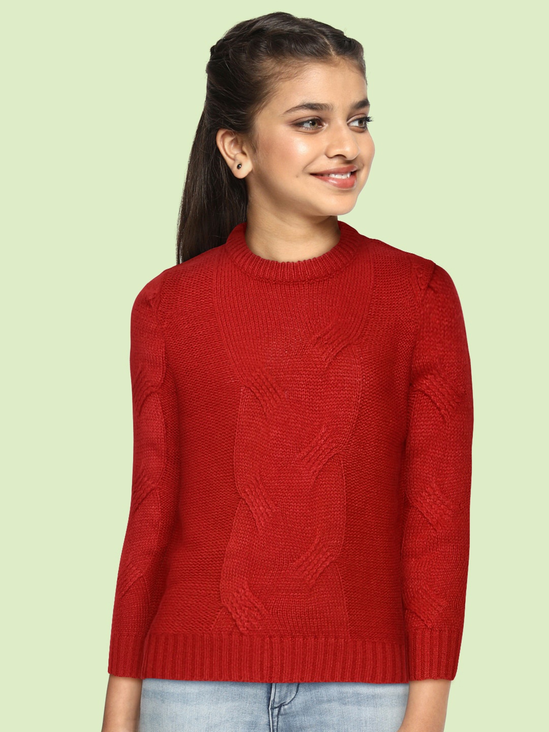 

AND Girls Red Acrylic Cable Knit Pullover