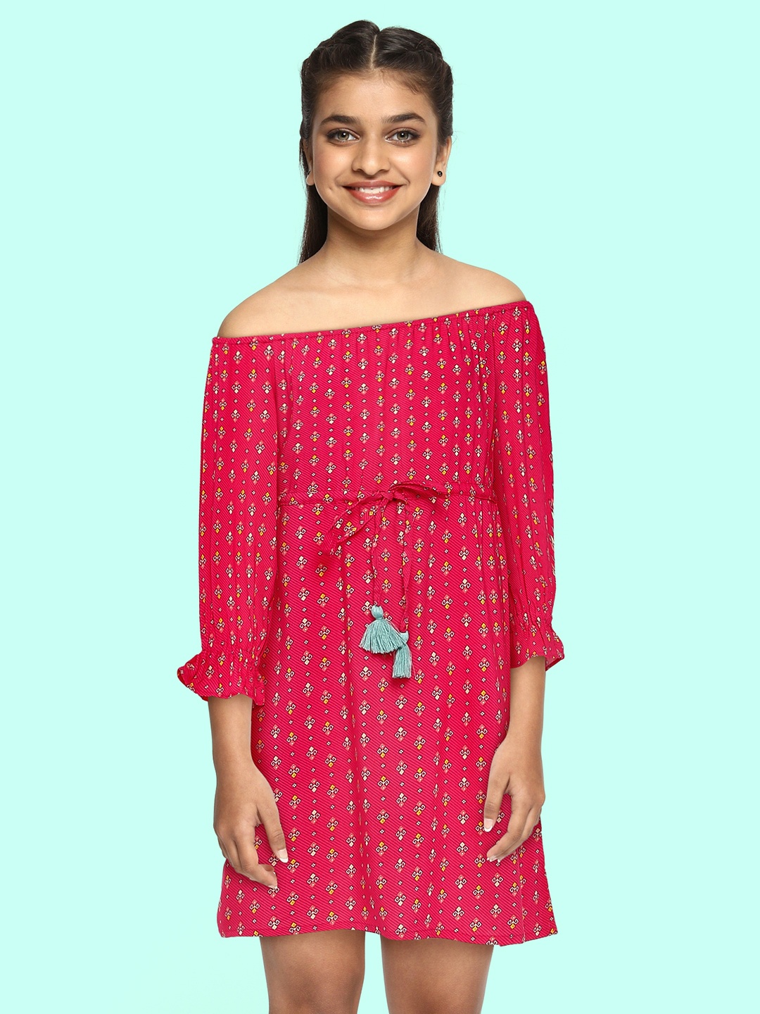 

Global Desi Pink Ethnic Print Fit & Flare Dress