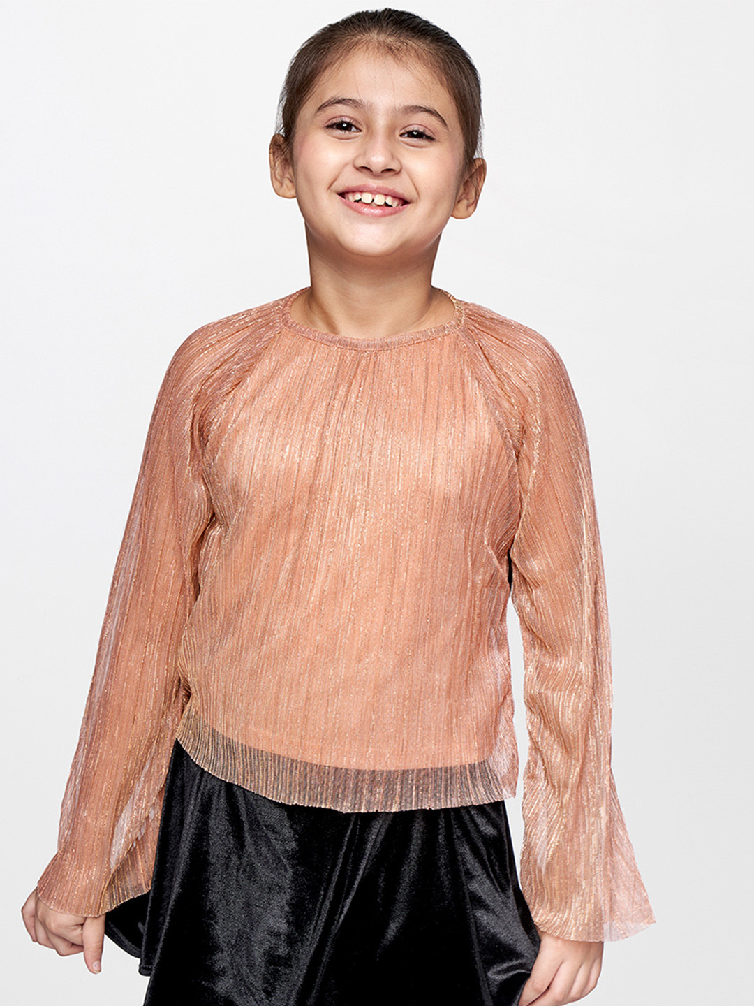 

AND Girls Peach-Coloured Embellished Striped Top