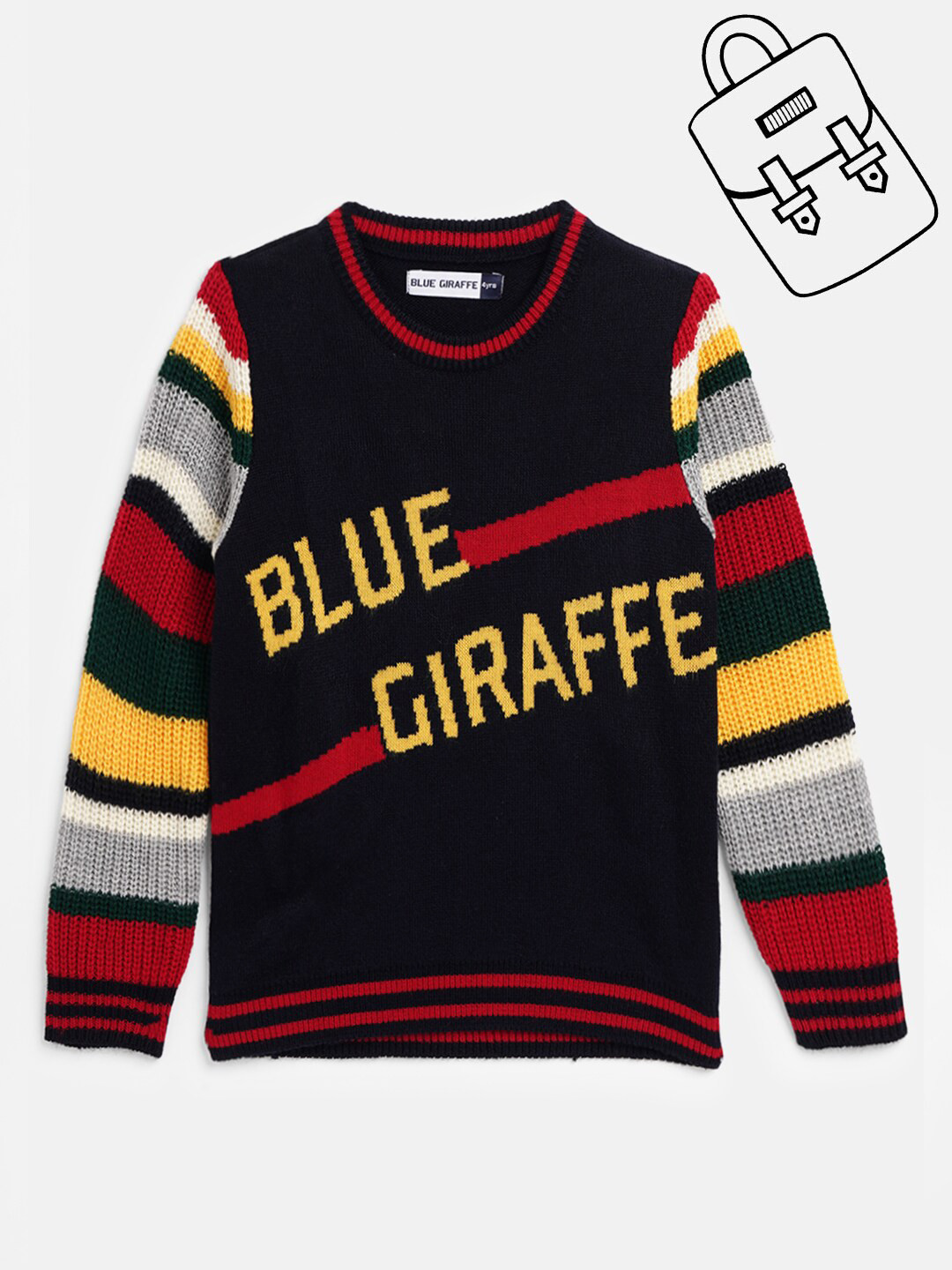 

Blue Giraffe Boys Multicoloured Typography Colourblocked Pullover, Multi