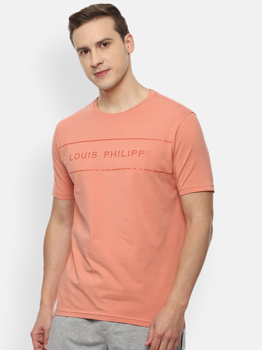

Louis Philippe ATHPLAY Men Orange Typography Raw Edge T-shirt