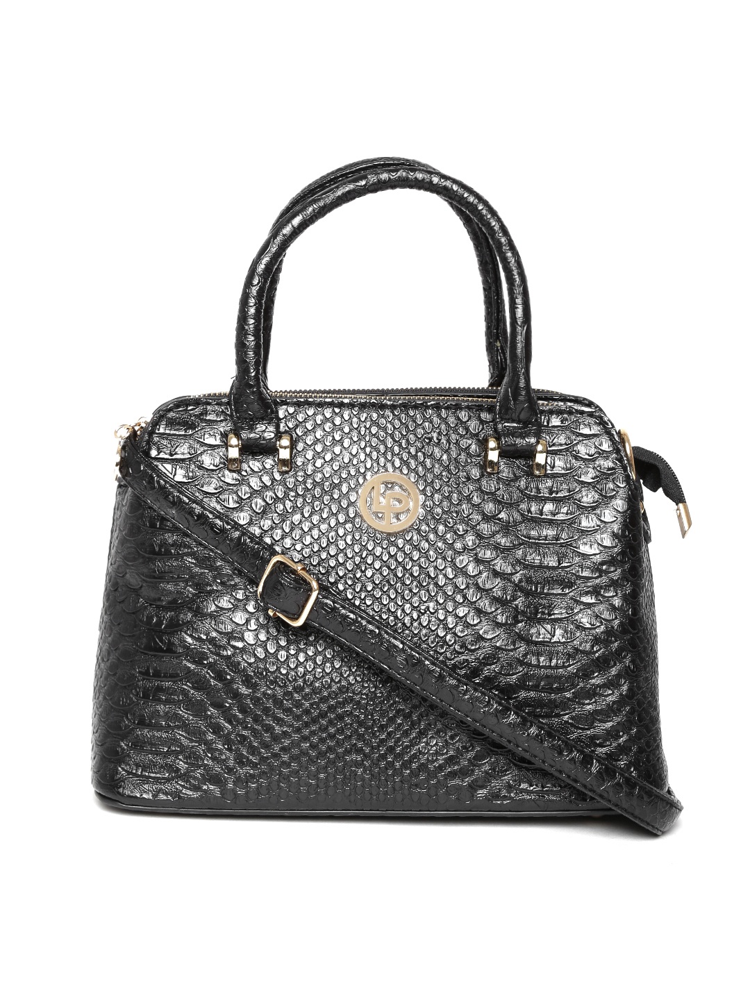 

Lino Perros Black Snakeskin Textured Handbag with Sling Strap