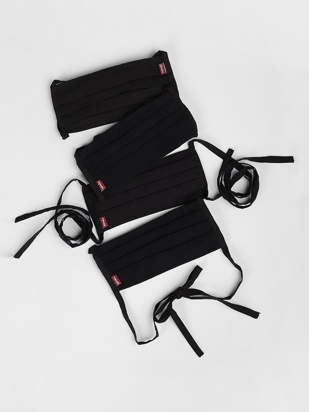 

Fabindia Women Pack Of 4 Solid Pleated Cotton Reusable Outdoor Cloth Masks, Black