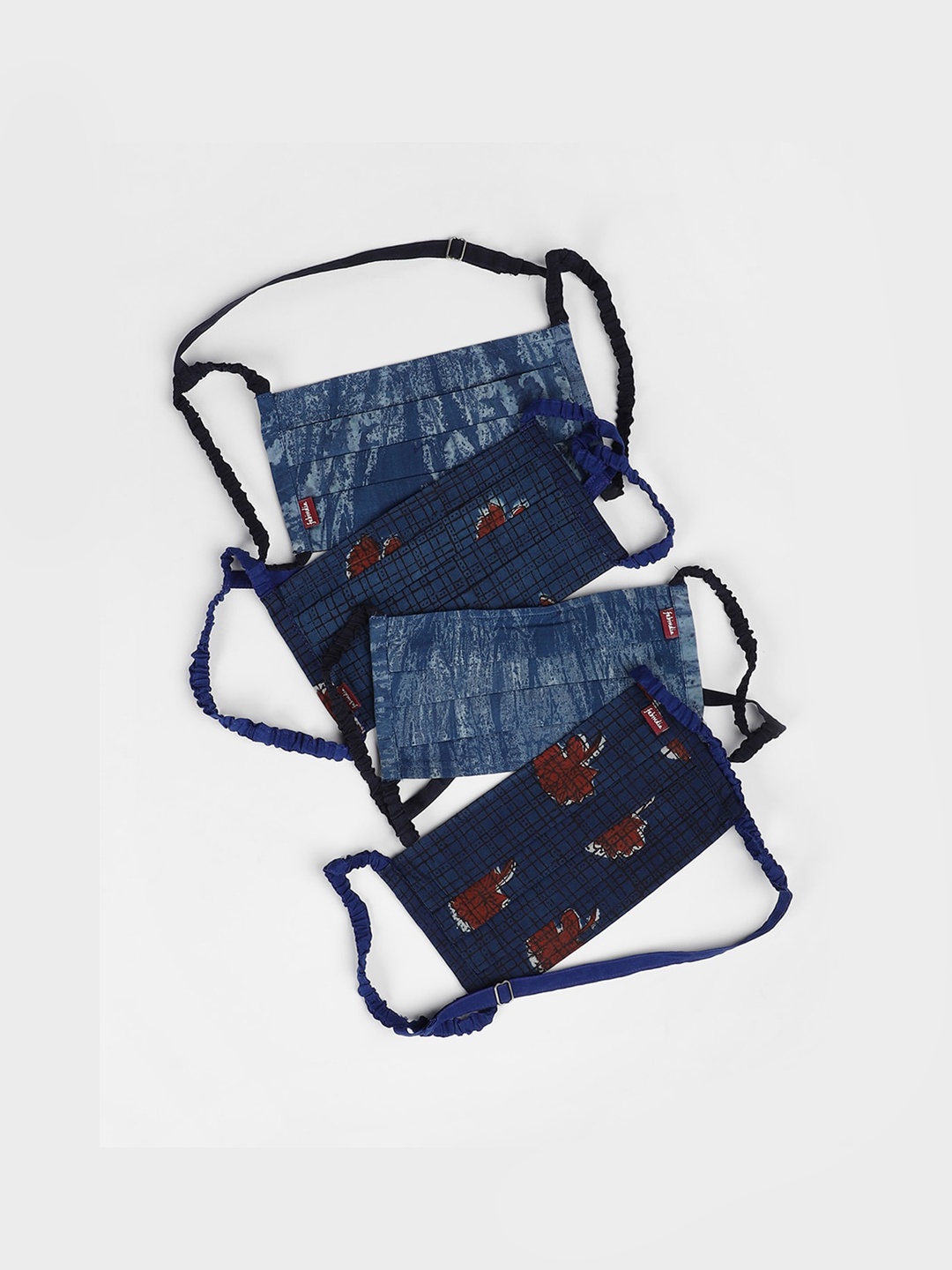 

Fabindia Women Pack Of 4 Cotton Pleated Neck Band Reusable Cloth Masks, Blue